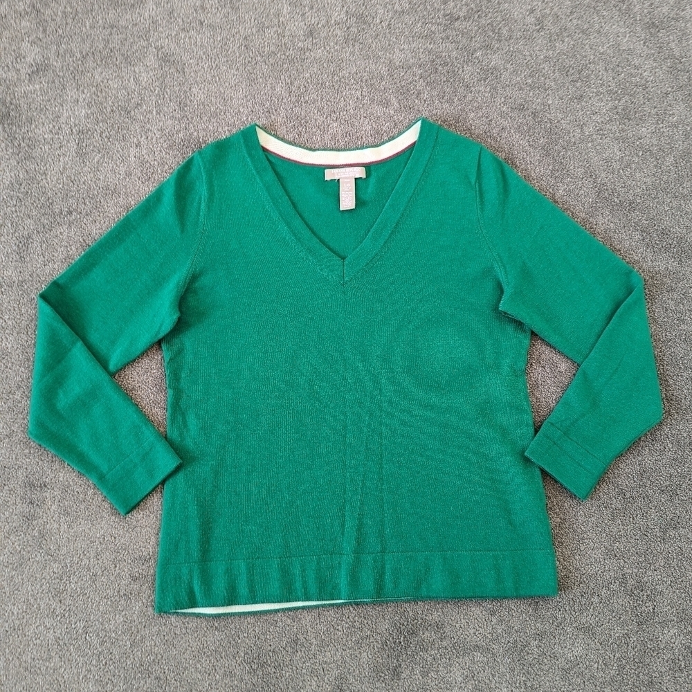 Banana Republic Green Wool Sweater Women's Large Petite V-neck